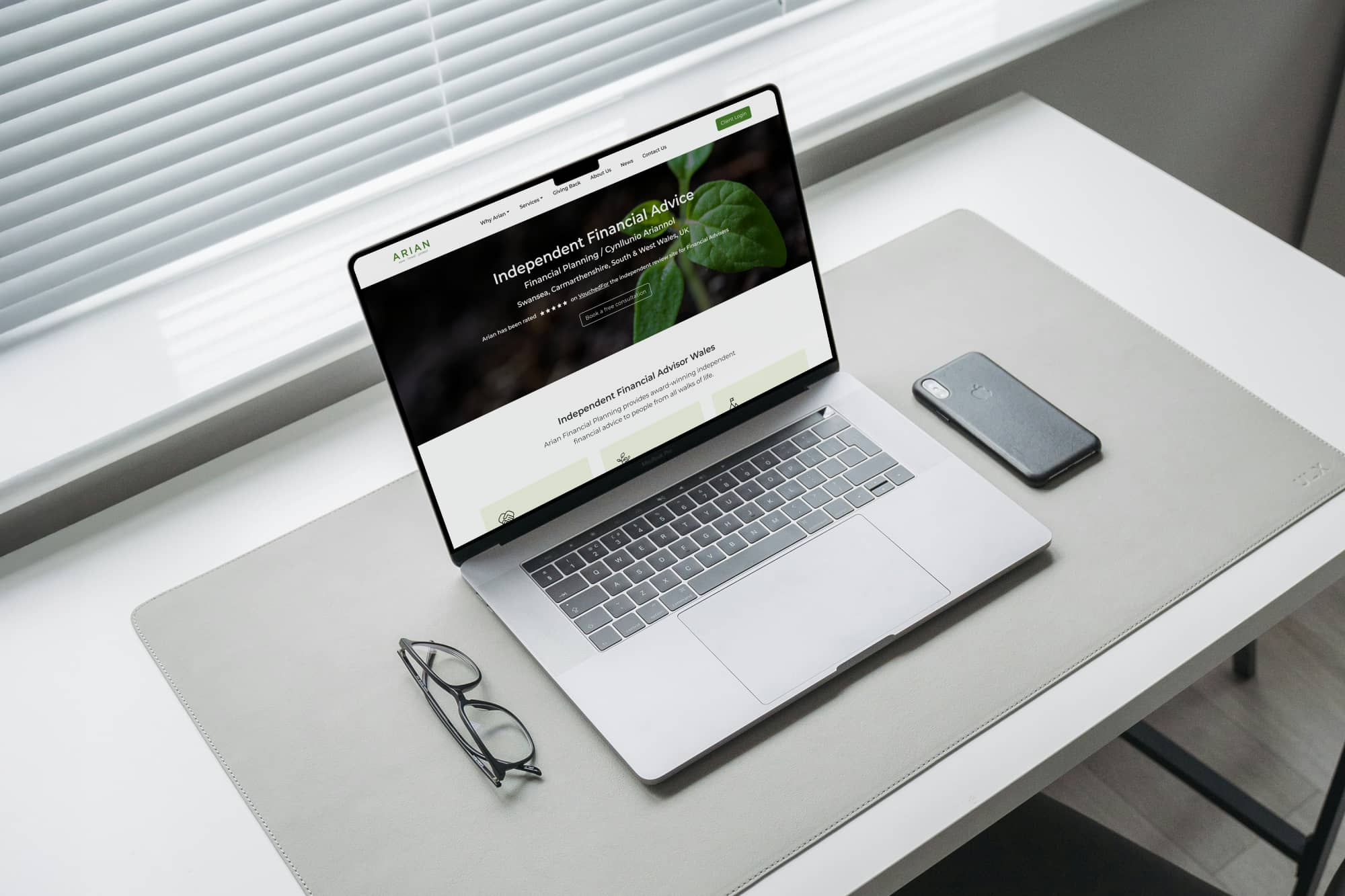 Arian Financial Planning website redesign showcasing independent financial advice services