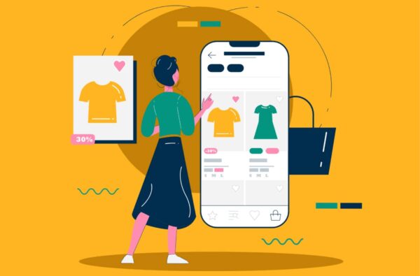 Illustration of a customer returning to complete an online checkout after abandoning a cart, symbolizing recovery strategies in 2025.